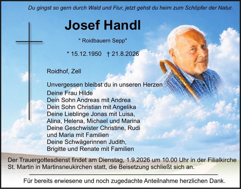 Traueranzeige Josef Handl