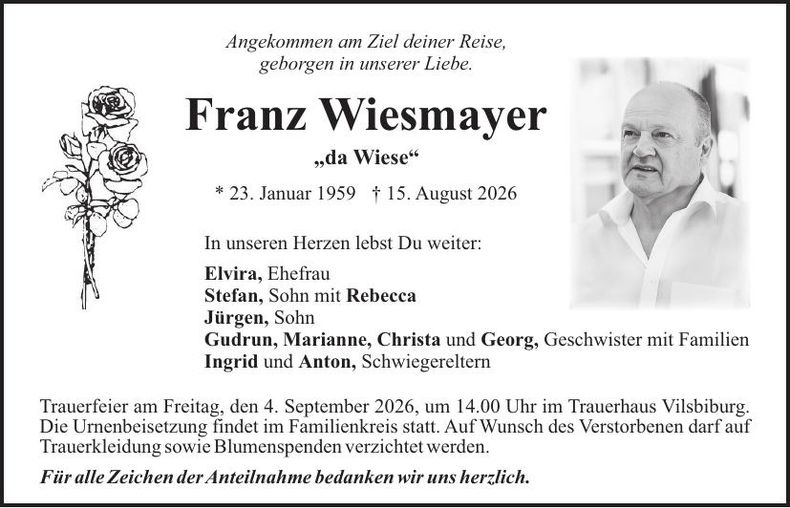 Traueranzeige Franz Wiesmayer