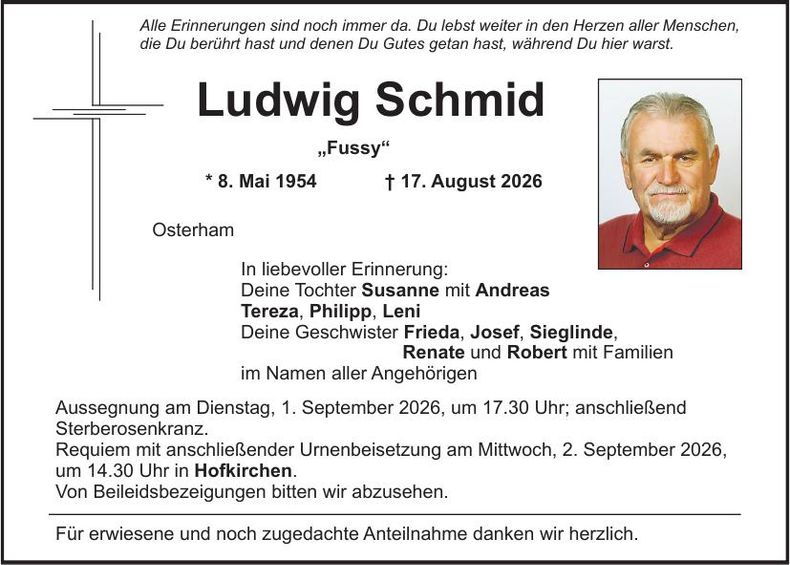 Traueranzeige Ludwig Schmid