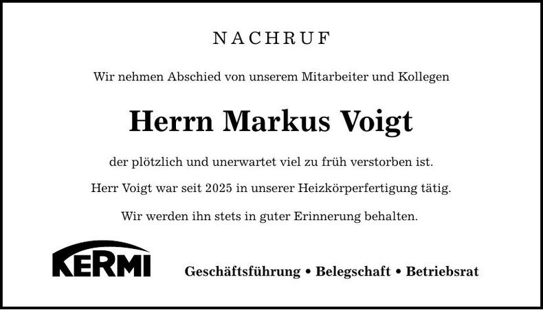 Traueranzeige Markus Voigt