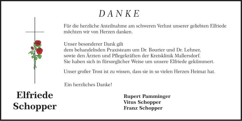 Traueranzeige Elfriede Schopper