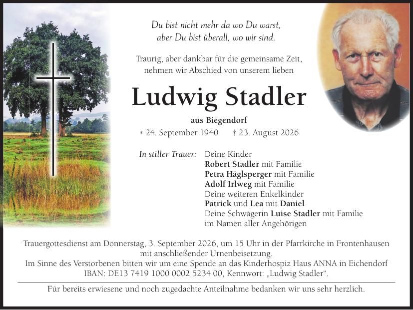 Traueranzeige Ludwig Stadler
