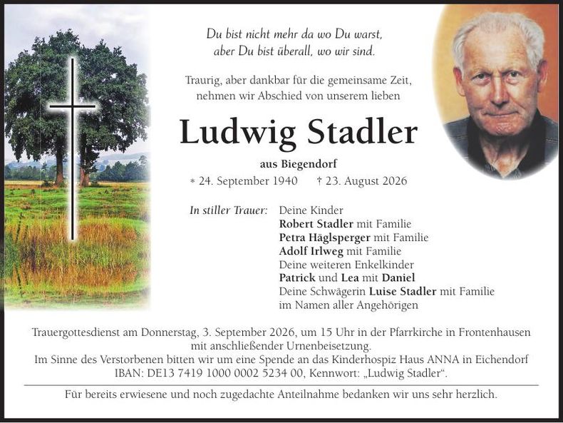 Traueranzeige Ludwig Stadler
