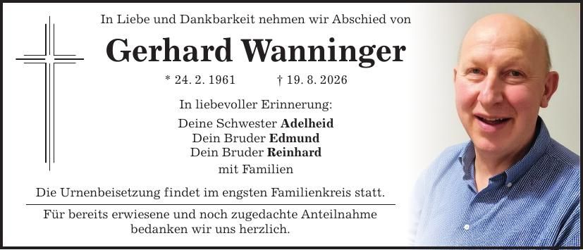 Traueranzeige Gerhard Wanninger