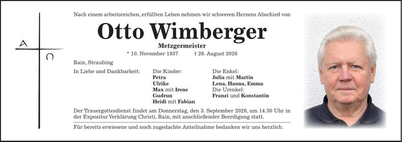 Traueranzeige Otto Wimberger