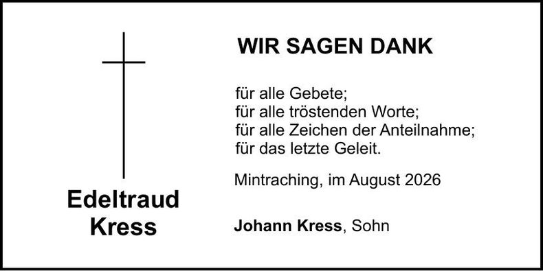 Traueranzeige Edeltraud Kress
