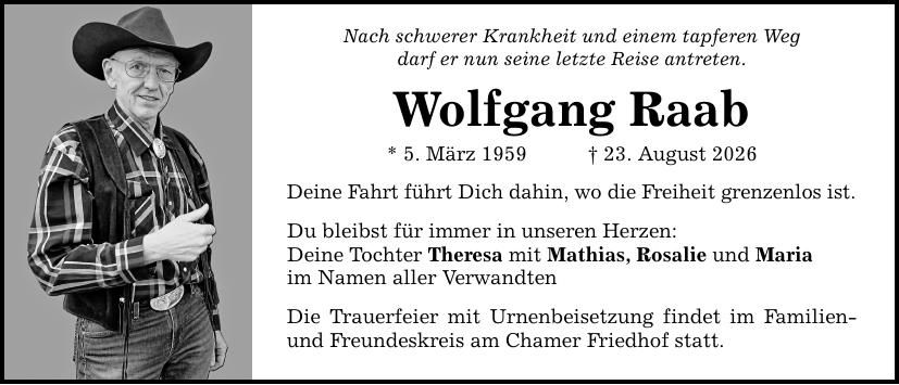 Traueranzeige Wolfgang Raab