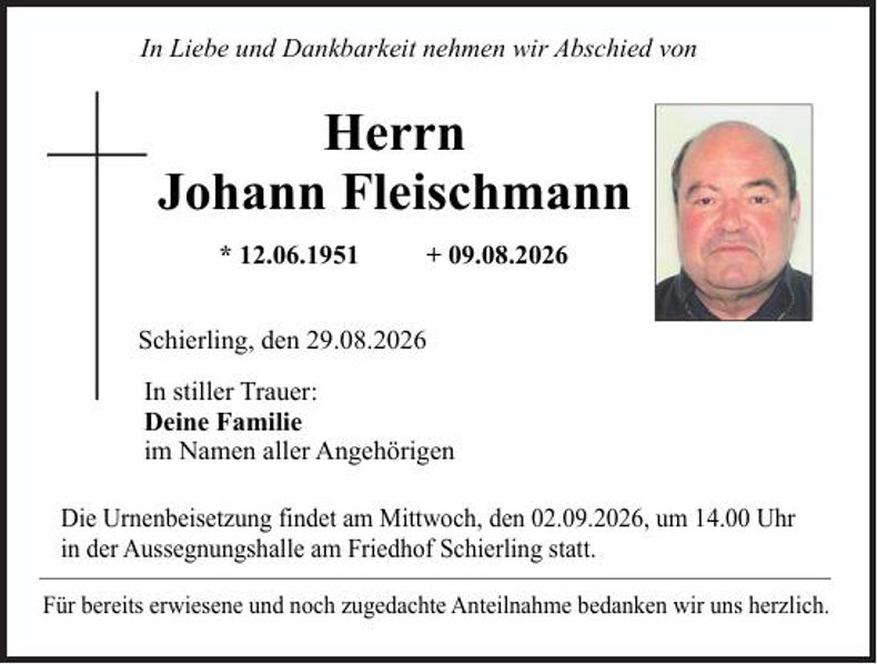 Traueranzeige Johann Fleischmann