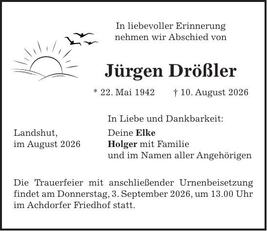 Traueranzeige Jürgen Drössler