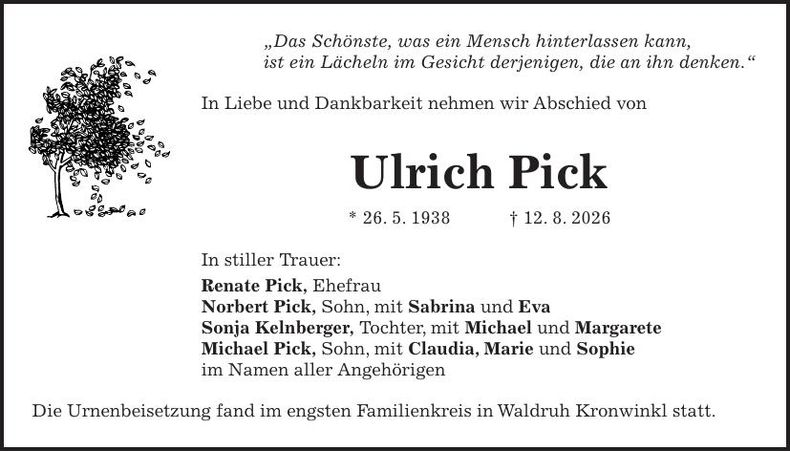 Traueranzeige Ulrich Pick