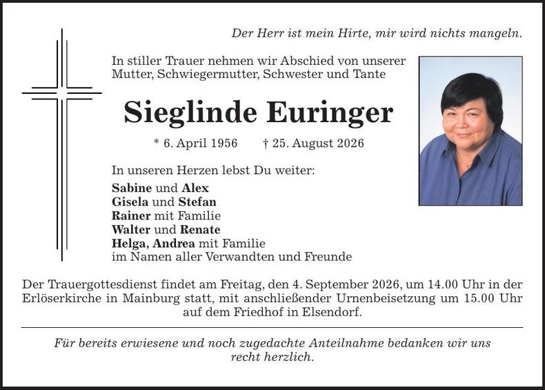 Traueranzeige Sieglinde Euringer