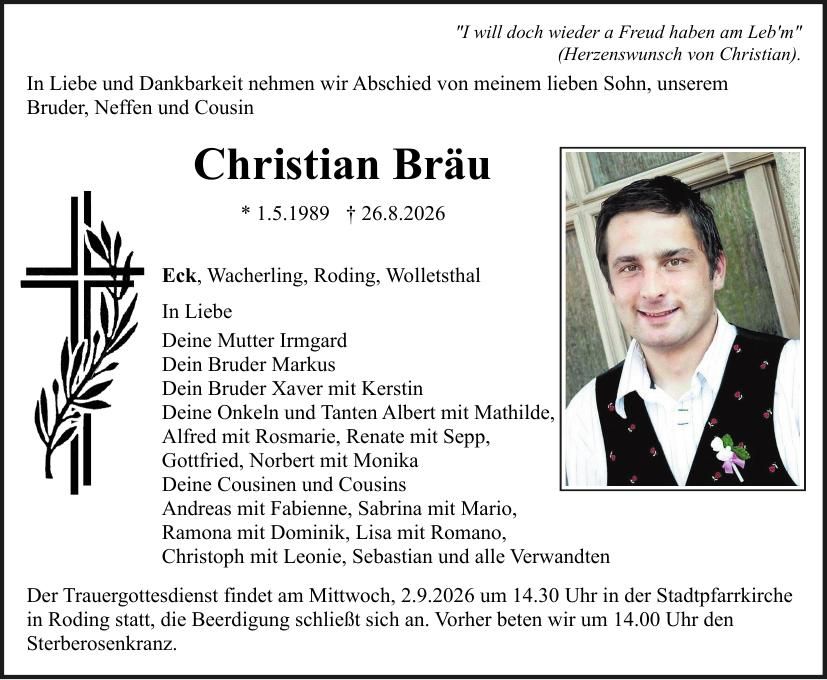 Traueranzeige Christian Bräu