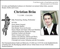 Traueranzeige Christian Bräu