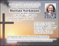 Traueranzeige Martina Sackmann
