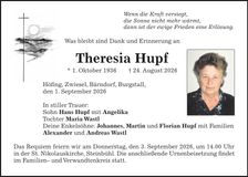 Traueranzeige Theresia Hupf