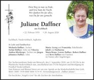 Traueranzeige Juliane Daffner