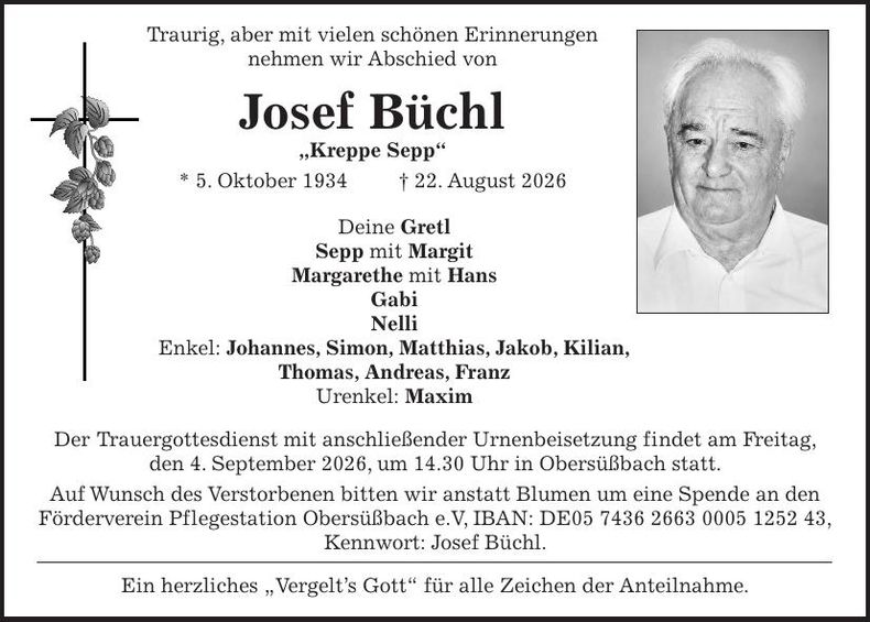 Traueranzeige Josef Büchl