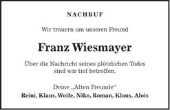 Traueranzeige Franz Wiesmayer