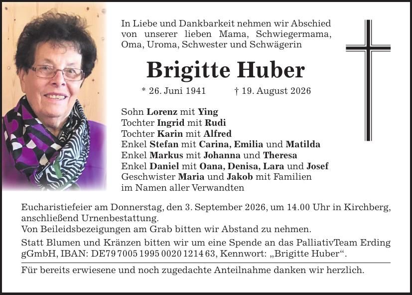 Traueranzeige Brigitte Huber