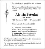 Traueranzeige Aloisia Peterka