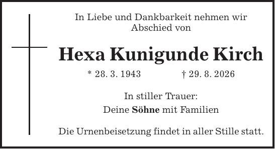 Traueranzeige Hexa Kunigunde Kirch