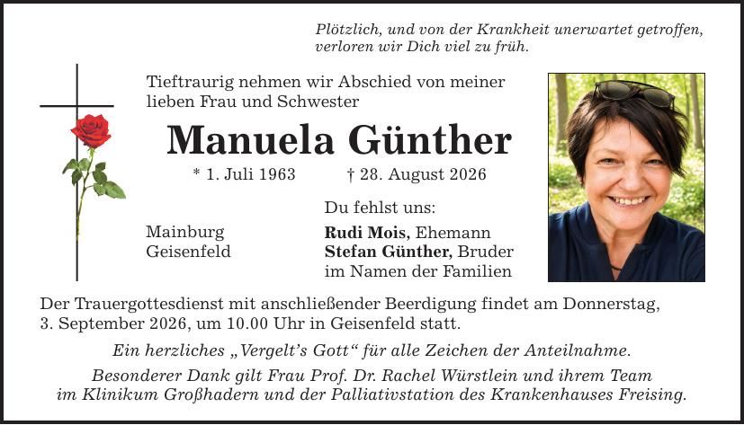 Traueranzeige Manuela Günther