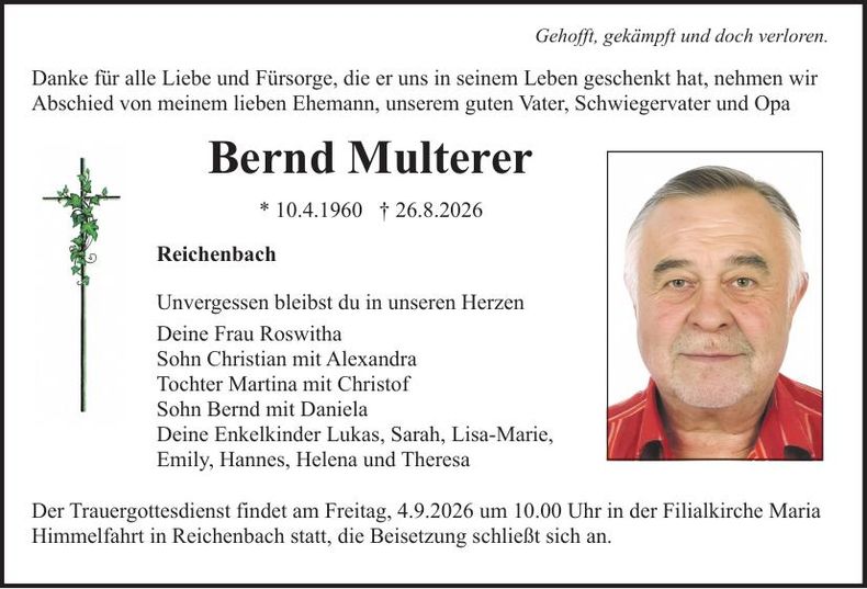 Traueranzeige Bernd Multerer