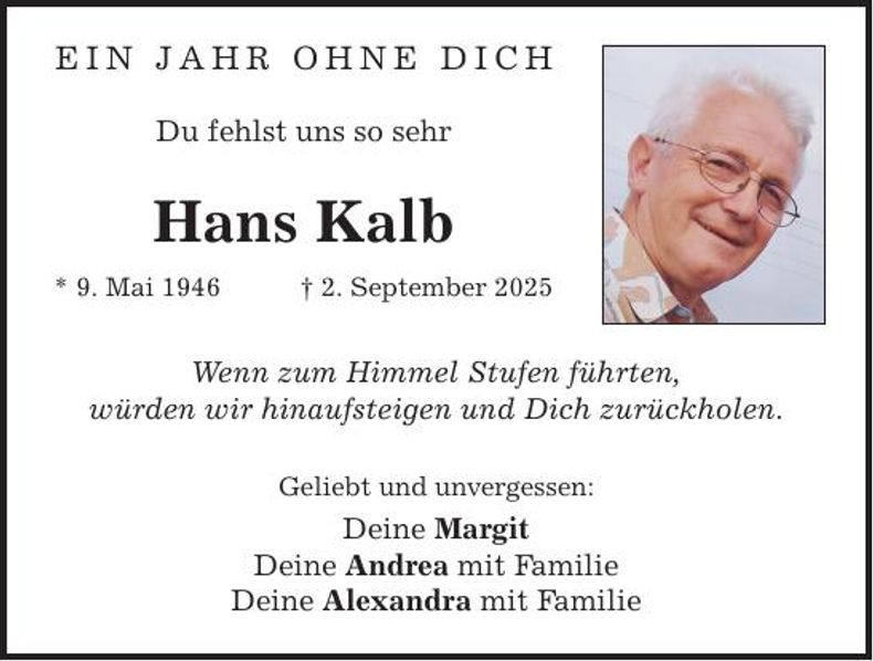 Traueranzeige Hans Kalb