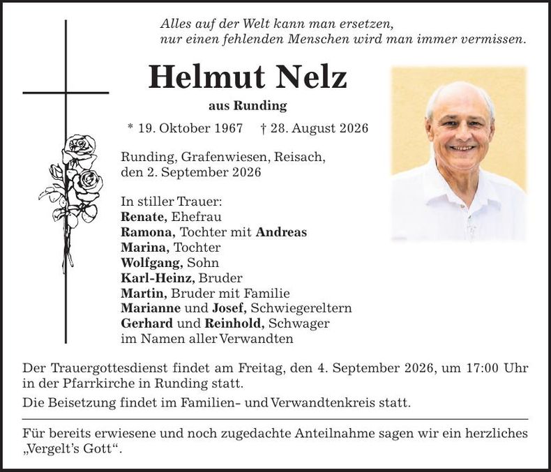 Traueranzeige Helmut Nelz