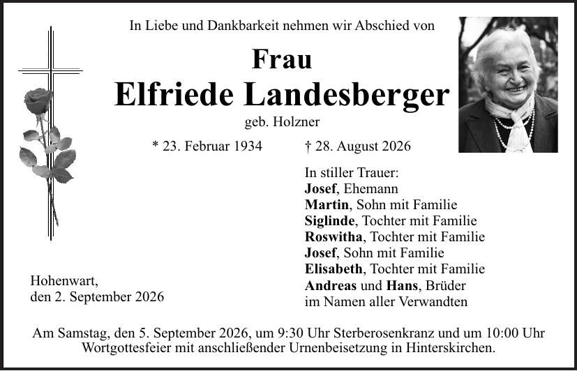 Traueranzeige Elfriede Landesberger