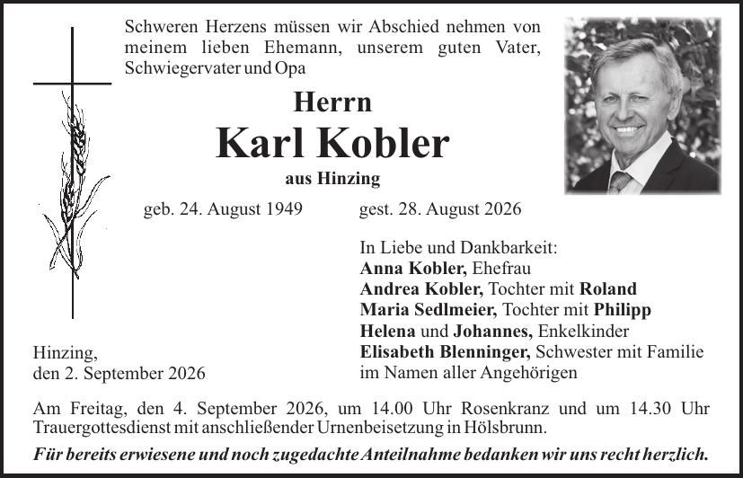 Traueranzeige Karl Kobler