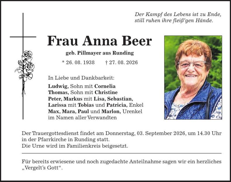 Traueranzeige Anna Beer