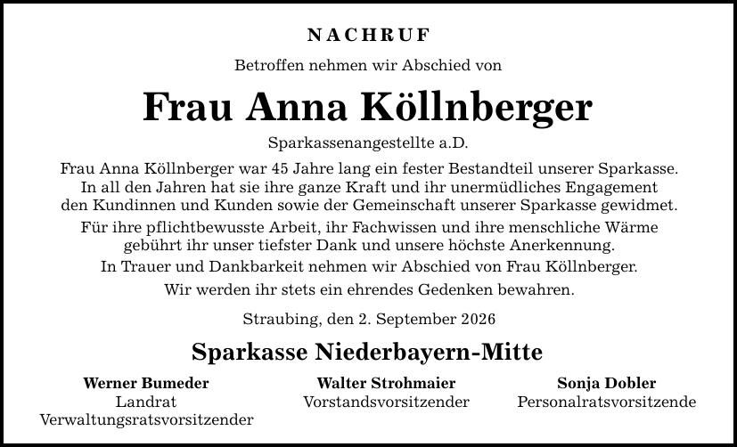 Traueranzeige Anna Köllnberger