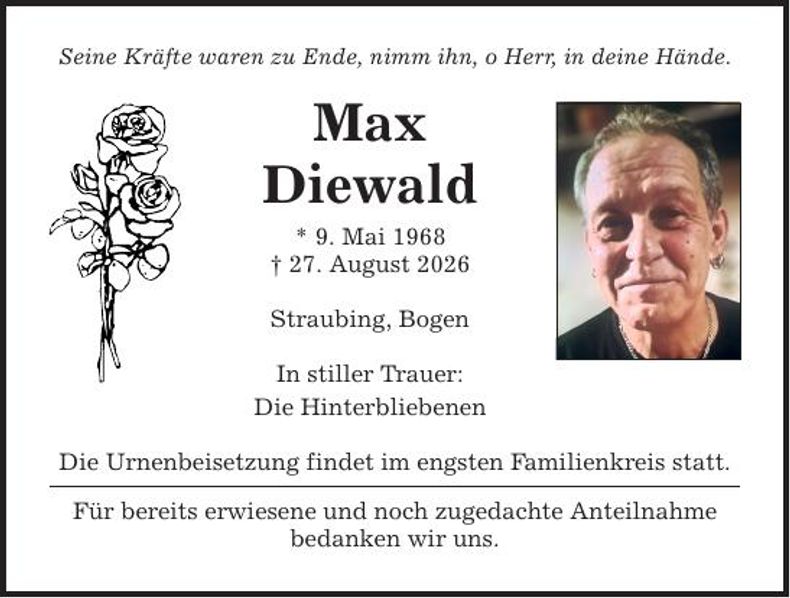 Traueranzeige Max Diewald