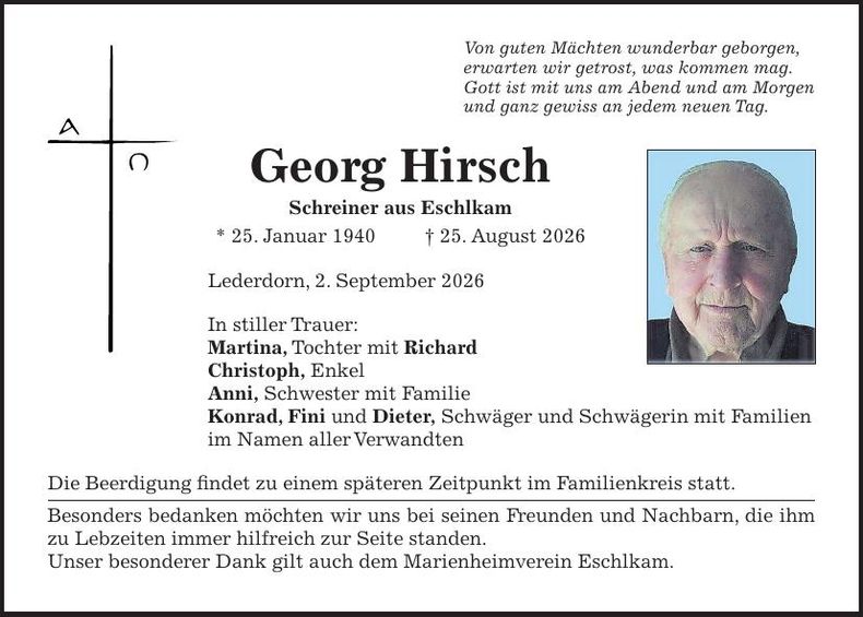 Traueranzeige Georg Hirsch