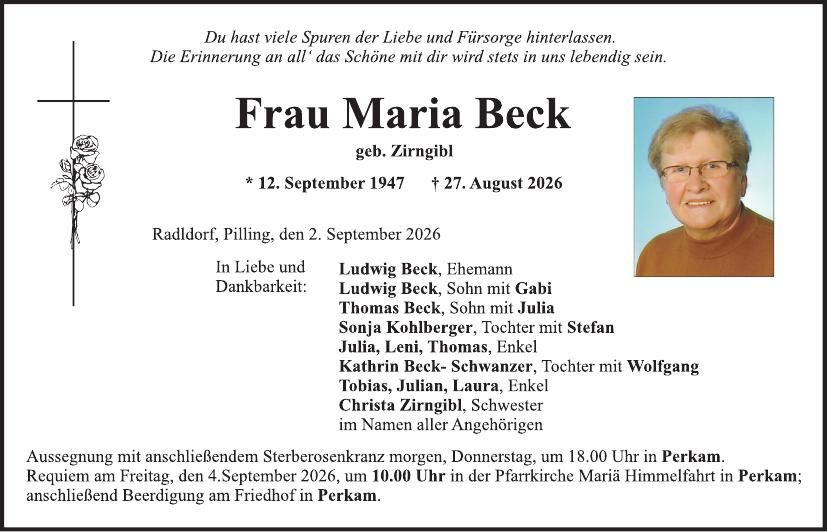 Traueranzeige Maria Beck