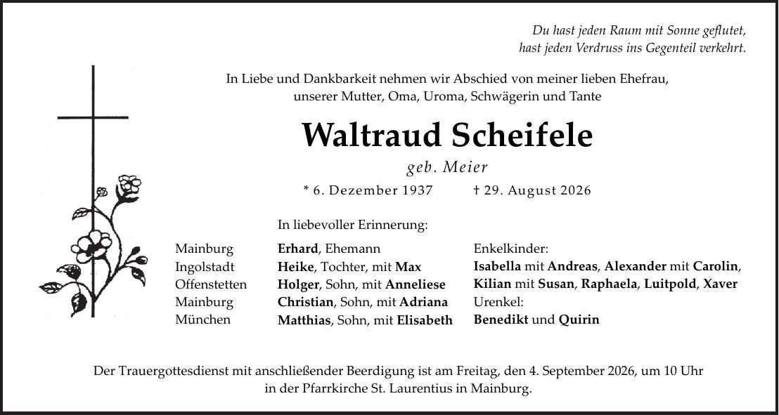 Traueranzeige Waltraud Scheifele