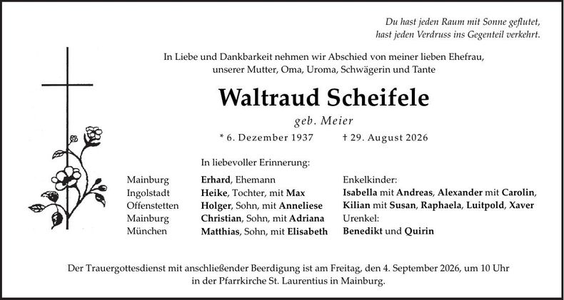 Traueranzeige Waltraud Scheifele