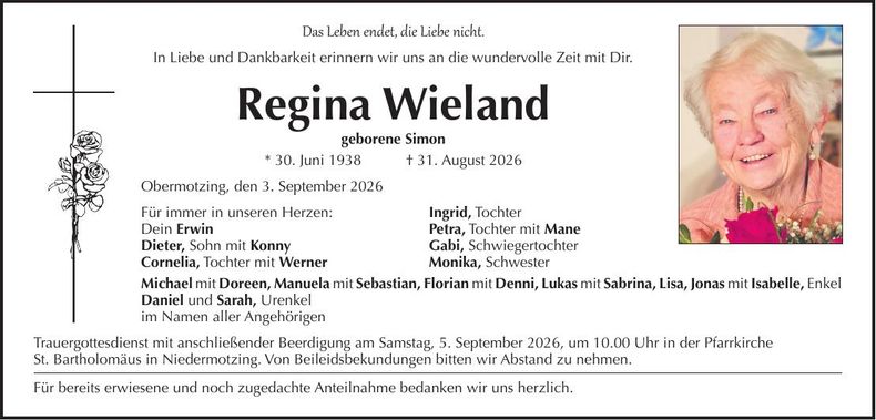 Traueranzeige Regina Wieland