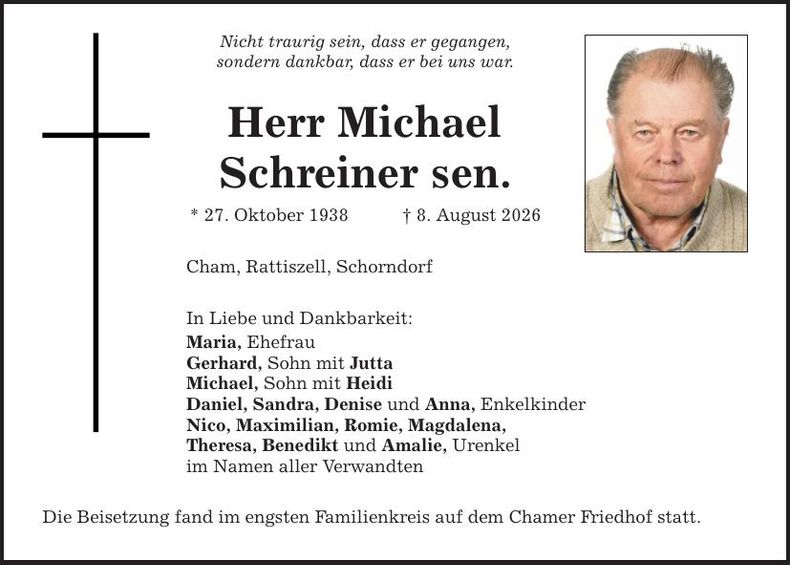 Traueranzeige Michael Schreiner 
