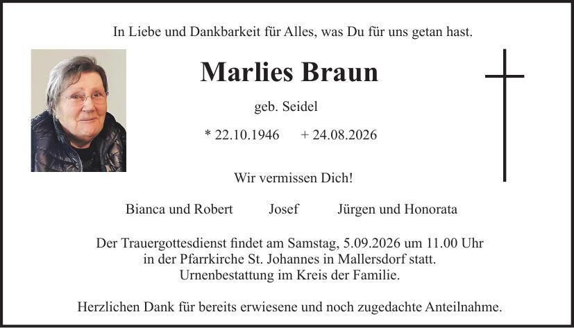 Traueranzeige Marlies Braun