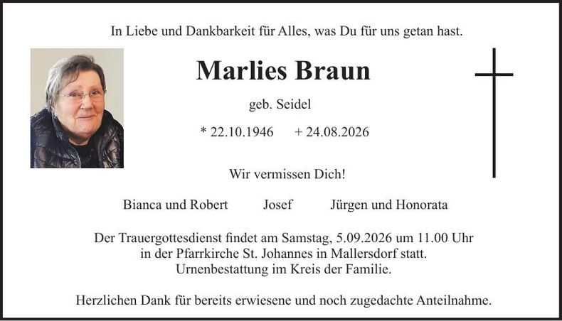 Traueranzeige Marlies Braun