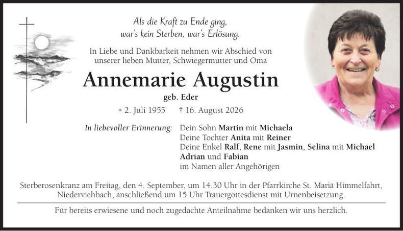 Traueranzeige Annemarie Augustin