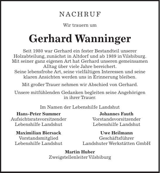 Traueranzeige Gerhard Wanninger