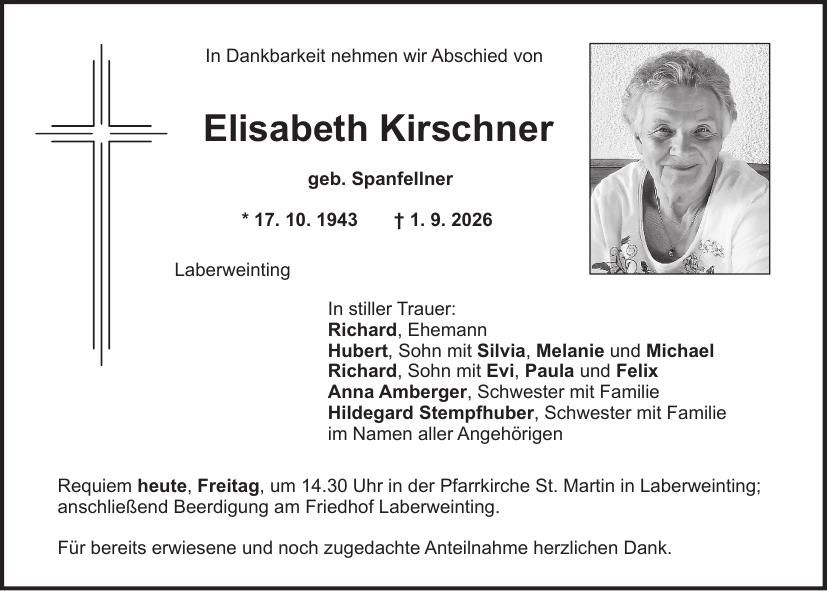 Traueranzeige Elisabeth Kirschner