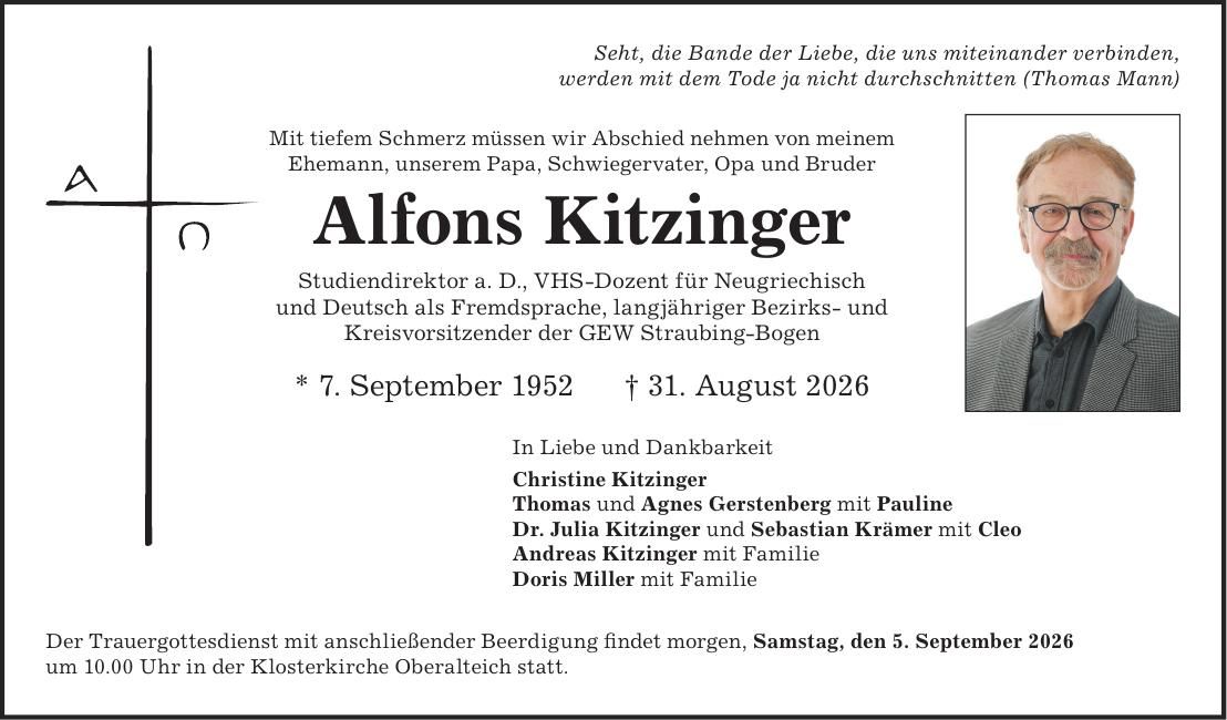 Traueranzeige Alfons Kitzinger