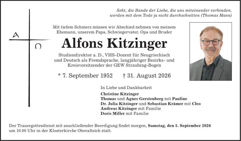 Traueranzeige Alfons Kitzinger
