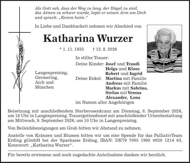 Traueranzeige Katharina Wurzer