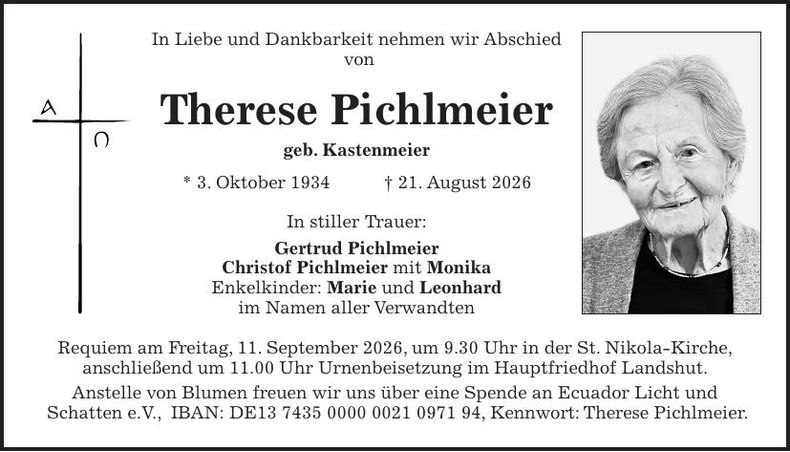 Traueranzeige Therese Pichlmeier
