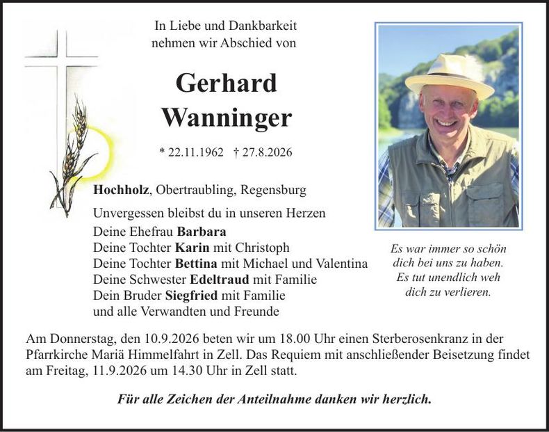Traueranzeige Gerhard Wanninger